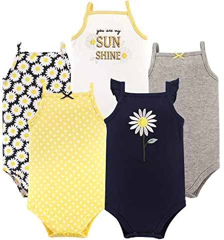 Hudson Baby Unisex Baby Cotton Sleeveless Bodysuits, Daisy, 3-6 Months