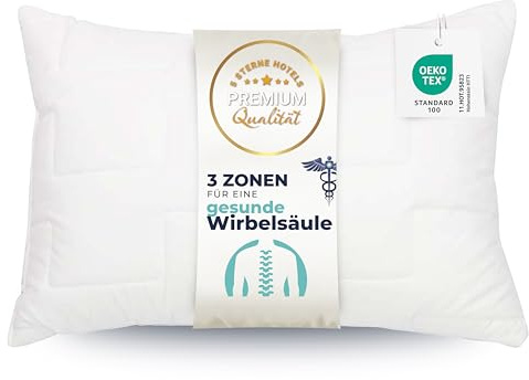 ZOLLNER Deluxe Kissen - 3-Zonen Kopfkissen - Made in Europe – Polyester - waschbar bis 95°C - 50x70 cm - Hotelqualität - Oeko Tex® Zertifiziert