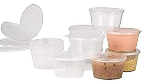 50 X 2oz Sauce Pots with Hinged Lids Round Food Containers Deli Pots SauceTubs