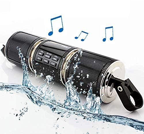 TOTMOX Motorcycle Bluetooth Fm Radio, Waterproof 12V Bike HIFI with Stereo Sound System for ATV Jet Ski Radio Remote Alarm MP3 Player Black