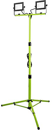 Luceco Treppiede LED a Doppia Testa da Lavoro, Sottile, Regolabile, Multiposizione, Pieghevole, Cavo da 3m, Resistente alle Intemperie, Nero/Verde, IP65, 2 × 30W, 4800lm, 5000K, EFLDTT30B50