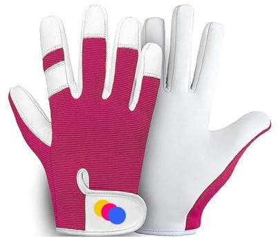 TRENDYDOT Leather Gardening Gloves - Thorn-Proof, Breathable Safety Work Gear for Women/Men (Medium, Pink)