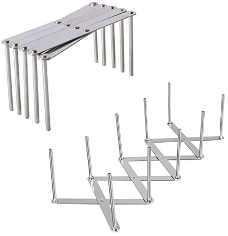 Hjumarayan 2 Stück Verstellbarer Edelstahl Topfdeckelhalter, Spareribs-Halter, Grill Rippchenhalter, Spareribs-Halter aus Edelstahl für Zubereitung von Sparerib oder Braten (10 Stück Stäbe)