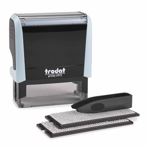 Trodat Printy 4913 Custom Stamp - DIY Self Inking Stamp Personalised by You - Pastel Blue - Can Be Changed Multiple Times - Black Ink - Impression Size 57 x 21mm - Max 6 Lines of Text