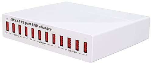 Station de Charge USB, Concentrateur de Chargeur USB 12 Ports avec Voyant LED et Charge Rapide, Prise en Charge de la Prise 120 W, Reconnaissance Automatique, pour Téléphone Intelligent,(Prise UE)