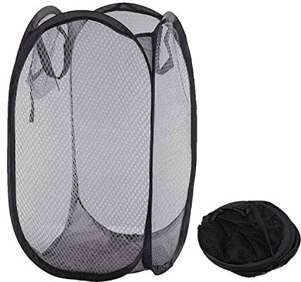 Homeshopa Laundry Baskets Pop Up Mesh Washing Bag, Foldable Dirty Clothes Baskets with Handles&Side Pocket, Collapsible Toy Tidy Storage Organiser, Great for Kids Room, College Dorm Travel (Black)