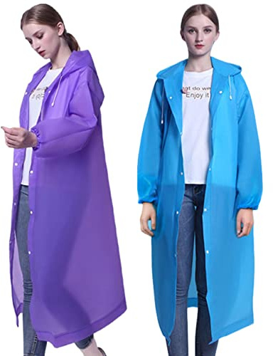 YUNLOVXEE Rain Poncho Raincoats for Adult Reusable - 2-5 Pack EVA Waterproof Rain Coat with Hood, Rain Gear for Men Women (Blue+Purple)