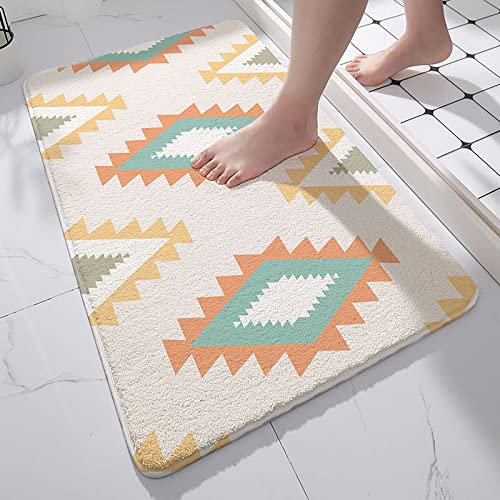 Badezimmerteppich Türkis Orange Gelb Badematte Flauschig Mikrofaser Badvorleger rutschfest Duschvorleger Schnelltrocknend Badteppich Waschbar Duschvorleger Verdicken Badematten Badmatte 40x60cm