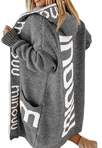 Godoboo Damen Strickjacke Lang Cardigan Kapuzenpullover Grobstrickjacke Strickmantel mit Kapuze Cardigan Strickpullover Herbst Winter Jacke Sweater Outerwear
