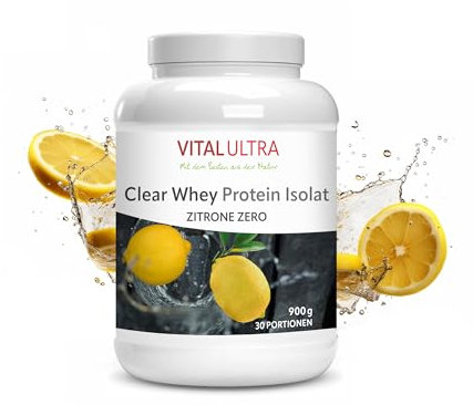 Vital Ultra Clear Whey – Molken Protein Isolat Pulver mit Zitronengeschmack – 24g Eiweiß pro Portion zum Muskelaufbau² – reich an BCAAs & EAAs – hoch bioverfügbar – 900g – 30 Portionen