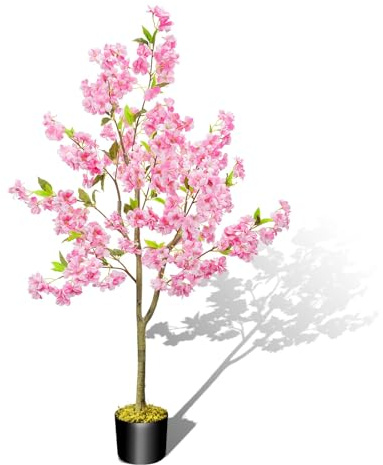 HUAESIN 4.1ft Artificial Cherry Blossom Tree Faux Tree Tall Artificial Plants Indoor Sakura Pink Flower Tree for Spring Home Room Porch Office Wedding Party Outdoor Decorations