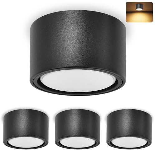 YindaLux 4x LED Aufbauspot Schwarz Matt Aufbaustrahler inkl. 6W 660LM Warmweiß Aufputz 230V GX53 LED als Aufbauleuchte, Deckenspots, Spots Deckenleuchte, Deckenstrahler Aluminium Rund Ø95x55mm