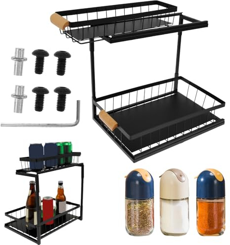 BOBASH Sturdy Under Sink Organizer for Cleaning Supplies Stable Cabinet Storage Shelves for Bathroom Multi-Functional Under Sink Storage Shelves