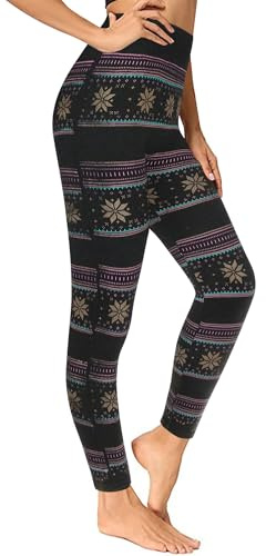 Lakpoau Legging Femmes Hiver Thermique Polaire Doublé Legging Elastiques Pantalon de Sport Épais Chaud Taille Haute Leggings (Taille Unique) Christmas Desing D