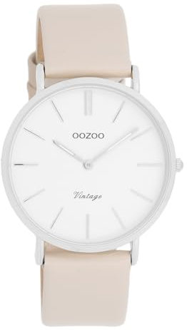 Oozoo Vintage Herren Uhr in Silber/beige/weiß| Armbanduhr Herren mit Lederarmband | Schöne Uhr für Männer | Edle Analog Herrenuhr (36mm Gehäuse) in rund C20390