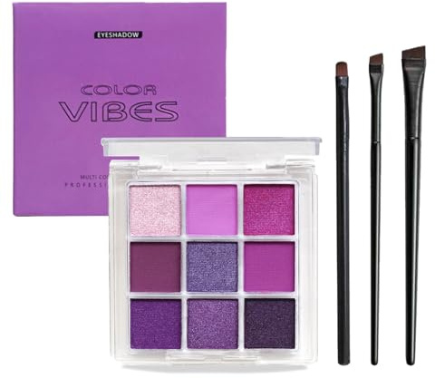 Purple Eyeshadow,9 Colour Purple Eyeshadow Palette,Pearlescent Purple Eyeshadow Palette Matte Glitter Eye Shadow Pallets,with 3 Makeup Brush,Waterproof,Long Lasting Intense Colour,For Girl Women