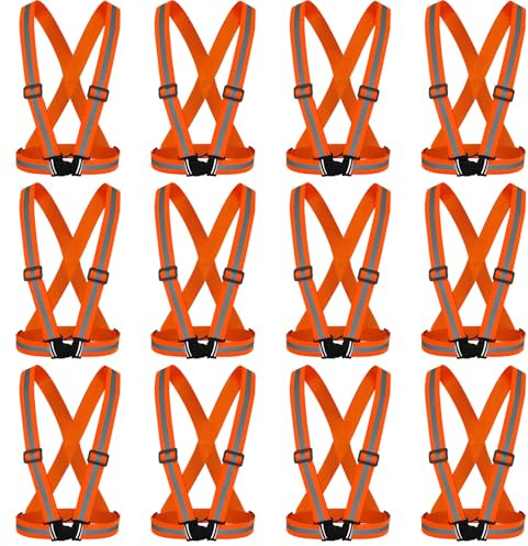 Hercicy 12 Pcs Reflective Vest High Visibility Safety Vests, Adjustable Running Gear Straps Lightweight Reflector for Construction (Orange)