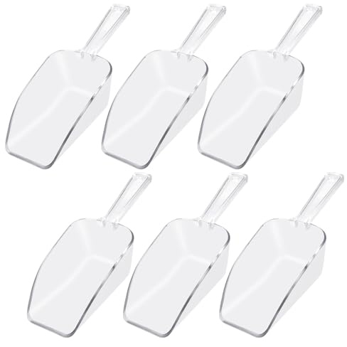 6 PCS Clear Plastic Ice Scoop(7.6 Inch) for Freezer Food Coffee Popcom Flour Dry Goods 5 Oz Simple Mini Ice Cube Shovel Scoopers Holder Laundry Freezer Bucket Bin Containers Maker Machine Kitchen Pick