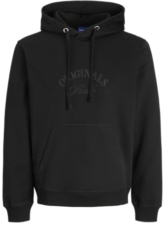 JACK & JONES Jorbleecker Branding Hood BF Pls - Sudadera con Capucha, Talla Grande, Negro, 3XL
