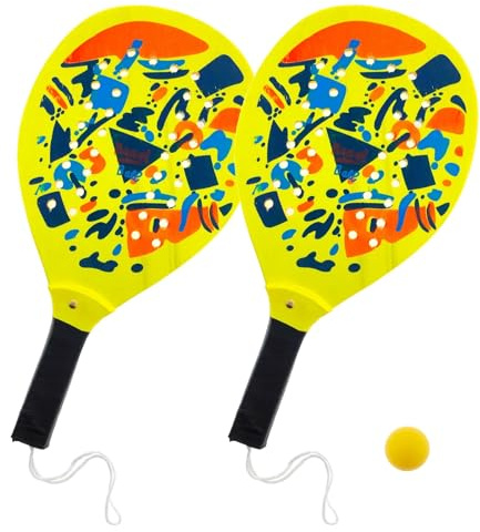 Raquetas de playa de madera de 39 cm con pelota, pala perforada de madera, para tenis, pool, fiestas, palas perforadas y bola de padel, par de raquetas