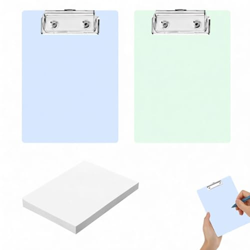 Porte-bloc A6 - Avec bloc-notes de 100 feuilles - Mini clip - Pour bloc-notes, restaurants, mémo, listes de reçus, bleu et vert