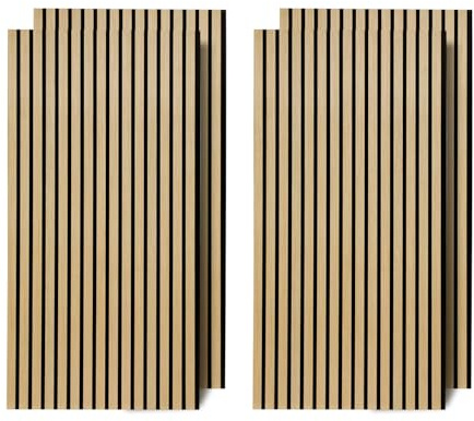 Vkechh 4x Akustikpaneele Holz 120x60 cm, Schallabsorbierende Wandverkleidung mit Holzfurnier & Filz – Modernes Design für Innenräume,Wandpaneele holz zur Raumakustik-Verbesserung,Eiche