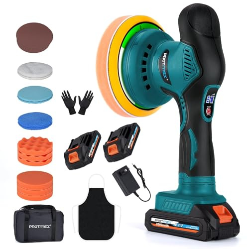 Cordless Car Buffer Polisher - 6IN Car Buffers and Polishers Kit, 6 Variable Speed Car Polishing Kit, 2*21V 2.0Ah Batteries Cordless Polisher for Car Detailing/Polishing/Waxing/Scratch Removing,Blue