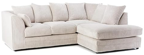 Modular L Shaped Corner Sofa | Jumbo Cord Cloud Sofa | Right or Left Hand Facing 3–4 Seater | Boneless Comfy Fabric Settee | UK Lounge Couch (Cream, Right Hand)