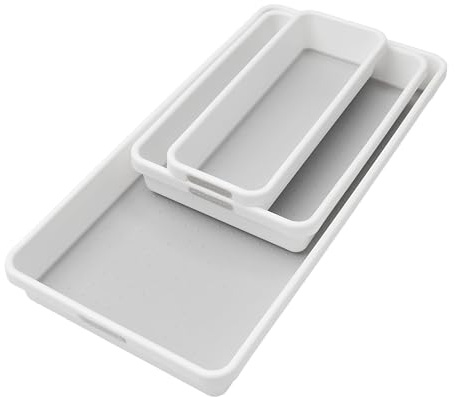 madesmart 3 Bin Drawer Organizer Set, Multi Purpose Storage for Utensils, Office & Bathroom, Organizer for Cutlery, Peeling Tools, Spatulas, Soft Grip Lining, Durable & Easy to Clean, White