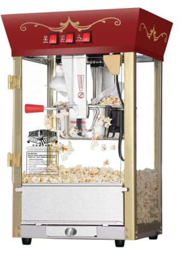 Matinee Popcorn Machine - 8oz Popper with Stainless-Steel Kettle, Reject Kernel Tray, Warming Light, and Accessories by Great Northern Popcorn (Red)
