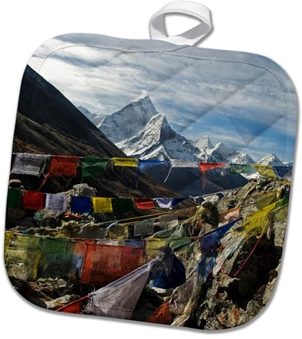 3dRose Prayer Flags, Everest Base Camp, AMA Dablam, Nepal - AS26 DNY0022 - David Noyes 8x8 Potholder