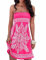 Damen Sommer Bandeau schulterfrei Flora Muster bunt Boho-Stil Casual Mini Strandkleider（RO,L