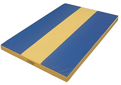 NiroSport Turnmatte «Stripe» 100 x 100 x 8 cm Gymnastikmatte Fitnessmatte Sportmatte Trainingsmatte Weichbodenmatte Blau/Gelb wasserdicht