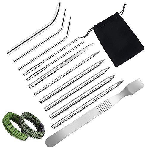 SENHAI Lot de 12 aiguilles en paracorde FID en acier inoxydable avec sac en tissu, aiguille à coudre en paracorde et outil de lissage pour bracelets à faire soi-même, lacets et cordes pour décoration