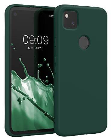 kwmobile Hülle kompatibel mit Google Pixel 4a Hülle - gummierte TPU Silikon Handyhülle - Schutzhülle für kabelloses Laden - Case in Moosgrün