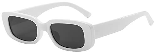 RUNHUIS Retro Rechteck Sonnenbrille Damen Herren Vintage Small Square Fashion Brille Weiß