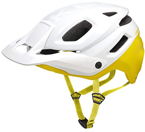 Pector ME-1 Mountainbike Helm, NTA 8776, MIPS, BOA Fit System, FIDLOCK, 14 Belüftungsöffnungen, 350g, verstellbares Visier Damen Herren, White Yellow matt, 52-58 (M)