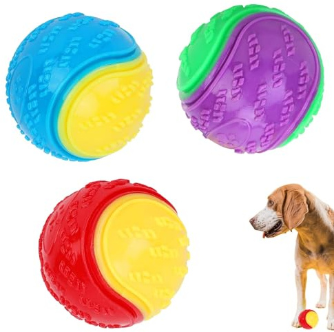 AYR 3-Pack Squeaky Dog Balls (Mixed Colours) – Durable TPR Chew Toys for Dogs, Teeth Cleaning Interactive Play