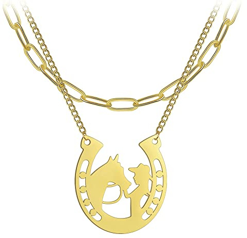 LIKGREAT Flicka och häst hänge halsband hästälskare halsband charm vänskap smycken rostfritt stål hästgåvor för flickor kvinnor födelsedag årsdag, Adjustbale, Rostfritt stål, Ingen ädelsten