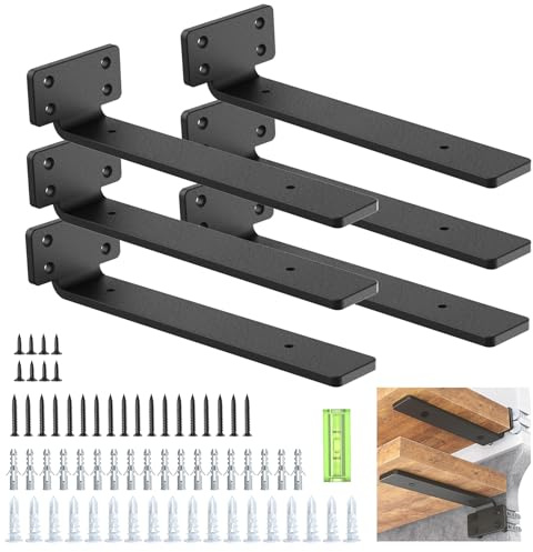 WELDUN 6 Pack Floating Shelf Brackets 10 Inch, Heavy Duty Metal L Brackets for Shelves Support Wall Hanging