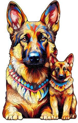 Holzpuzzle Erwachsene, 210 Teile Deutsche Schäferhund Holz Puzzle Erwachsene, 34x21.2cm Wooden Puzzle, Unregelmäßige Einzigartige Puzzle, Holzpuzzle Tierform, Holz Puzzle Mit Geschenkbox Aus Holz