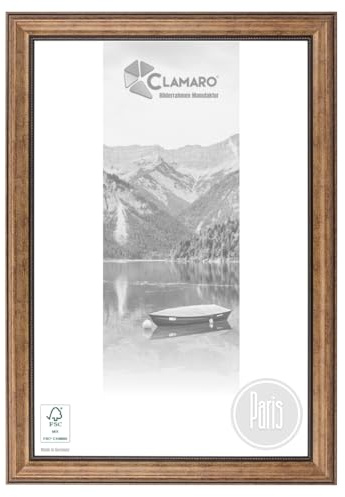 CLAMARO 'PARIS' Bilderrahmen Antik 15x20 Massivholz | Braun | 42 mm breite Shabby Chic Vintage Barock Leiste | Holzrahmen inkl. Acrylglas, Rückwand, Metall Aufhänger