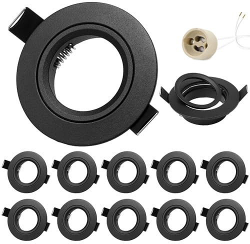 GeyouLux Marco Foco Empotrable Nero Incl. GU10 Zócalo Ojos de buey led para techo Aluminio Downlight led techo empotrable Para Ø50MM MR16 Lámparas O Halógena Baño Sala Cocina, 10 Pack, 68mm