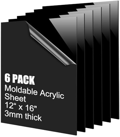 YOUNTHYE 6Pack Acrylic Sheets, A3 Black Acrylic Sheet 2mm Perspex Sheet with Protective Paper, Large Gloss Plastic Panel for Craft Cutting Painting Photography