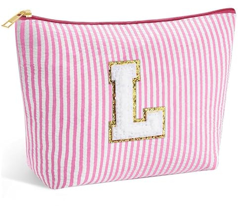 SEFORICO Personalized Make Up Bag - Birthday Gifts for Women Large Capacity A-Z Cosmetic Bags Girls Gifts Preppy Makeup Bag Women's Portable Toiletry Bag