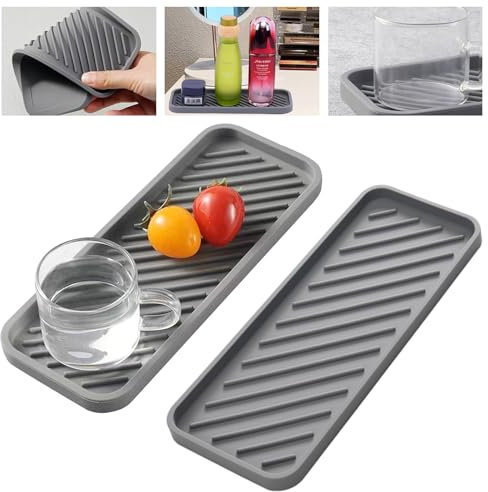 Zovator 2 Stück Silikon Spülbecken Organizer, Silikon Spülbecken Organizer Abtropfschale Seifenschalen Spülbecken Organizer Tablett Schwammhalter Küche Bad Organizer für Schwämme (Dunkelgrau)