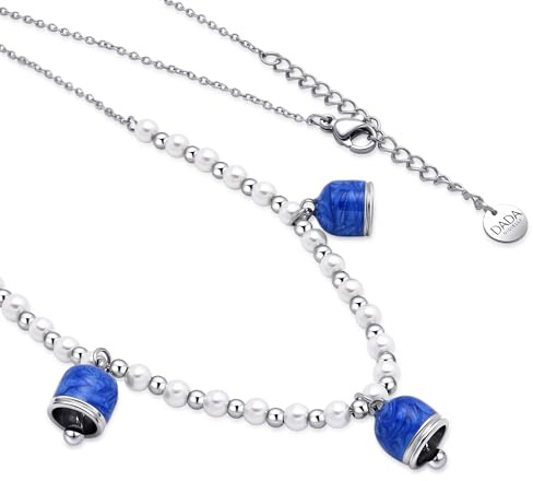 Dada Gioielli - Campanella Capri- och Mallorca-kristallpärlor halsband med kedja i rostfritt stål silverfärg, lyckopresent till dam födelsedag - examen - jul, rostfritt stål