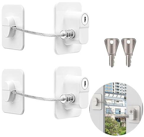 2 Piezas Cierre Seguridad Cajones Bebe ABS Cerradura de Ventana Blanco Cerraduras para Refrigerador a Prueba de Niños Fácil de Instalar Children's Door Locks con Llave Cerradura del Refrigerador