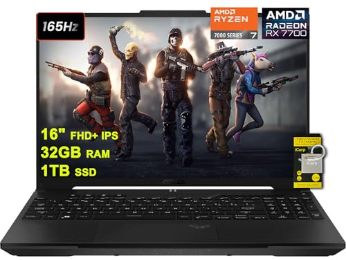 ASUS TUF Gaming A16 Laptop 16 FHD+ 165Hz 7ms 100% sRGB AMD Octa-core Ryzen 7 7735HS 32GB RAM 1TB SSD Radeon RX 7700S 8GB (>RTX4060) Backlit Type-C USB4 Fast Charging Win11 ICP Accessory