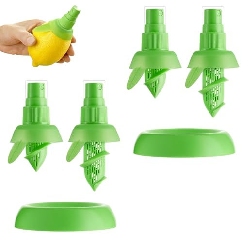 KLEHOPE Spremiagrumi Manuale, 4 Pezzi Spremi Agrumi, Verde Spremi Limone Manuale, con Base Rotonda, Spruzzatore di Limone, per Agrumi